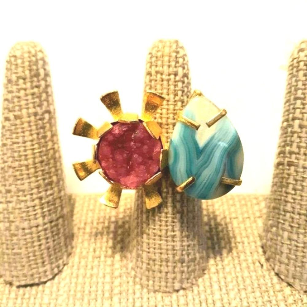 GORGEOUS VERMIL TWO STONES SEMIPRECIOUS RING